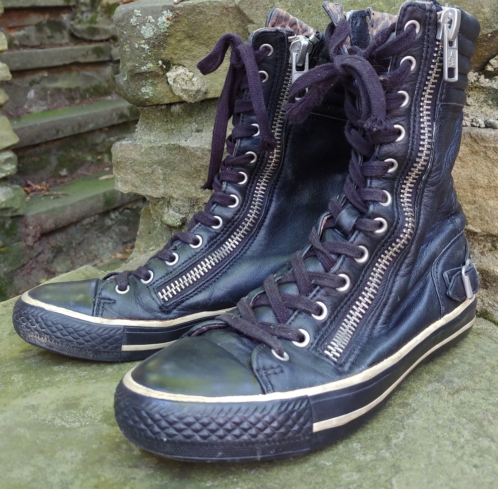 Black leather sneaker/combat boots size 6